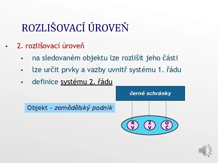 ROZLIŠOVACÍ ÚROVEŇ 2. rozlišovací úroveň na sledovaném objektu lze rozlišit jeho části