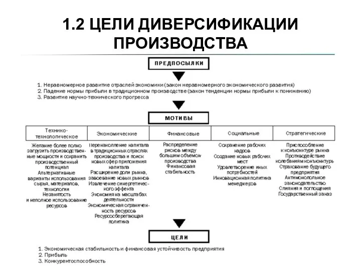 1.2 ЦЕЛИ ДИВЕРСИФИКАЦИИ ПРОИЗВОДСТВА