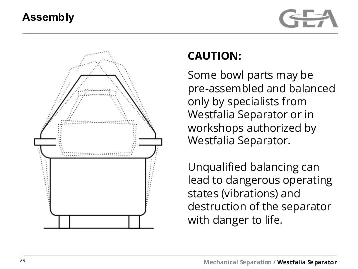 Assembly CAUTION: Some bowl parts may be pre-assembled and balanced only by