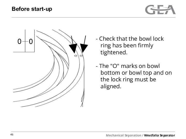 Before start-up Check that the bowl lock ring has been firmly tightened.