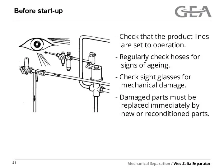 Before start-up Check that the product lines are set to operation. Regularly