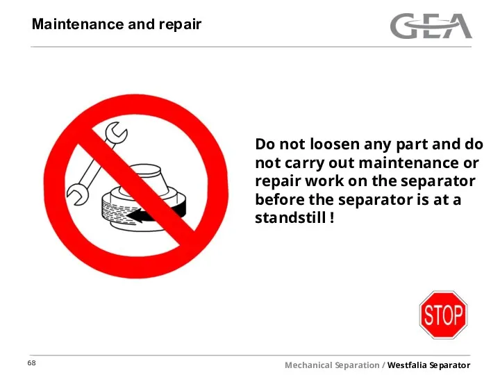 Maintenance and repair Do not loosen any part and do not carry