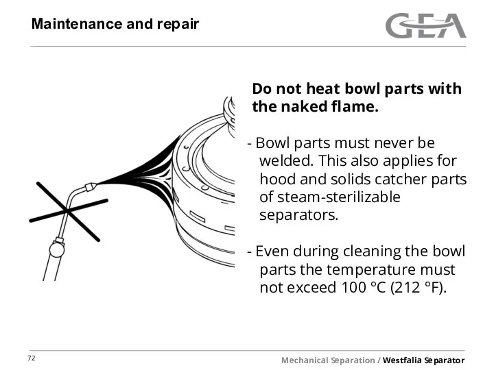 Maintenance and repair Do not heat bowl parts with the naked flame.