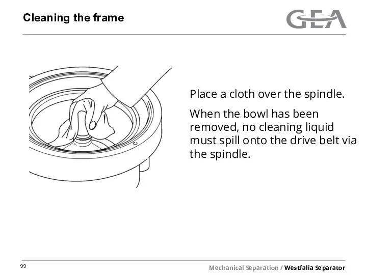 Cleaning the frame Place a cloth over the spindle. When the bowl