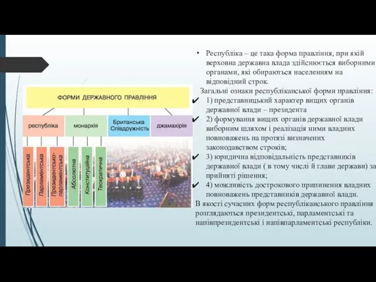 Республіка – це така форма правління, при якій верховна державна влада здійснюється