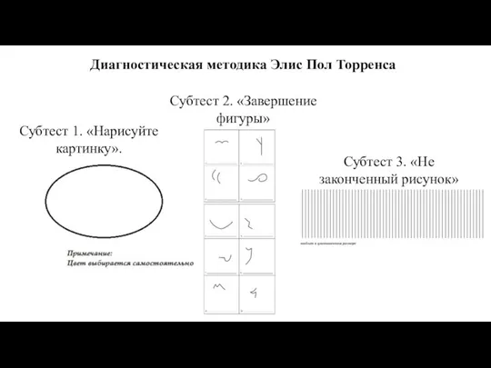 Субтест 1. «Нарисуйте картинку». Диагностическая методика Элис Пол Торренса Субтест 2. «Завершение