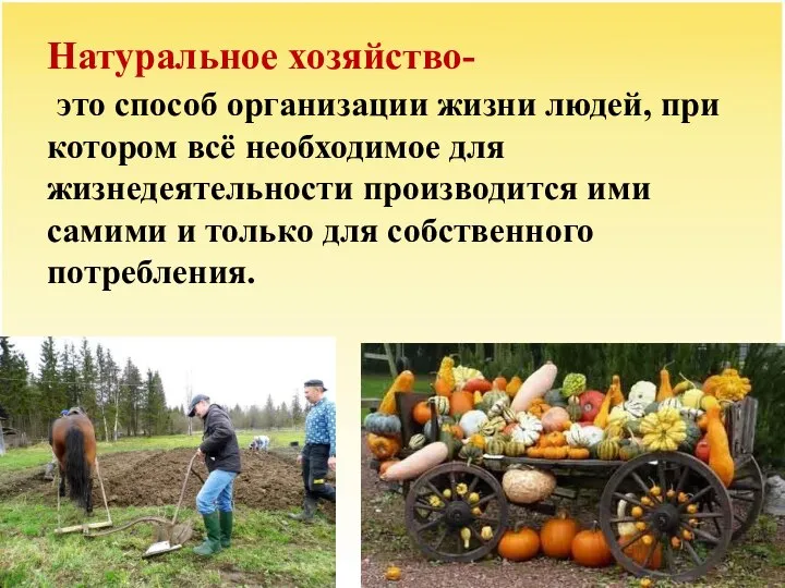 Натуральное хозяйство- это способ организации жизни людей, при котором всё необходимое для