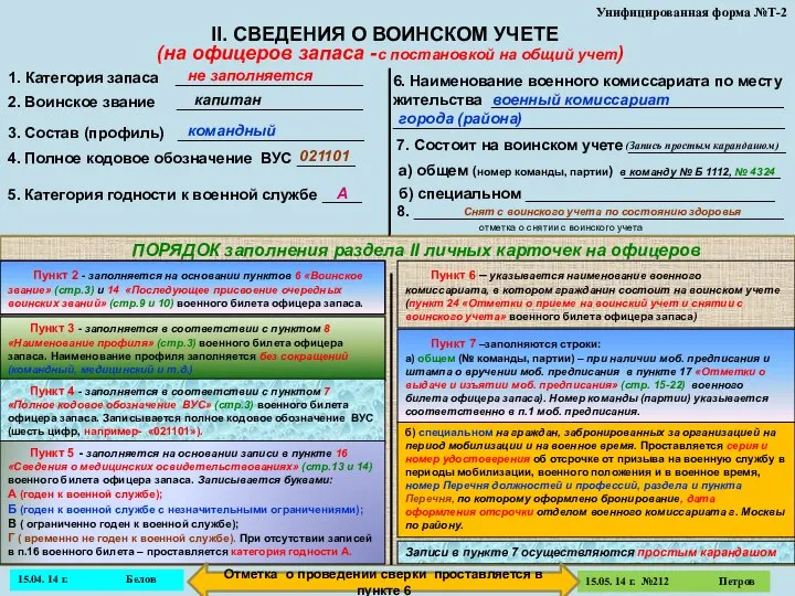 Унифицированная форма №Т-2 II. СВЕДЕНИЯ О ВОИНСКОМ УЧЕТЕ 1. Категория запаса ___________________