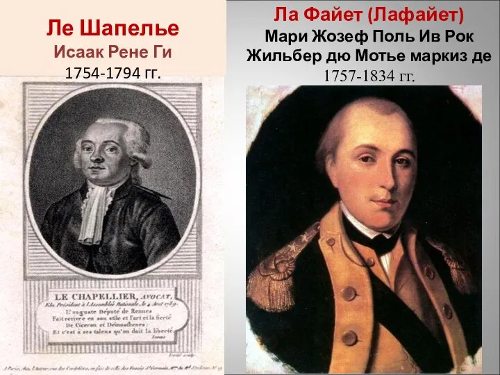 Ле Шапелье Исаак Рене Ги 1754-1794 гг. Ла Файет (Лафайет) Мари Жозеф