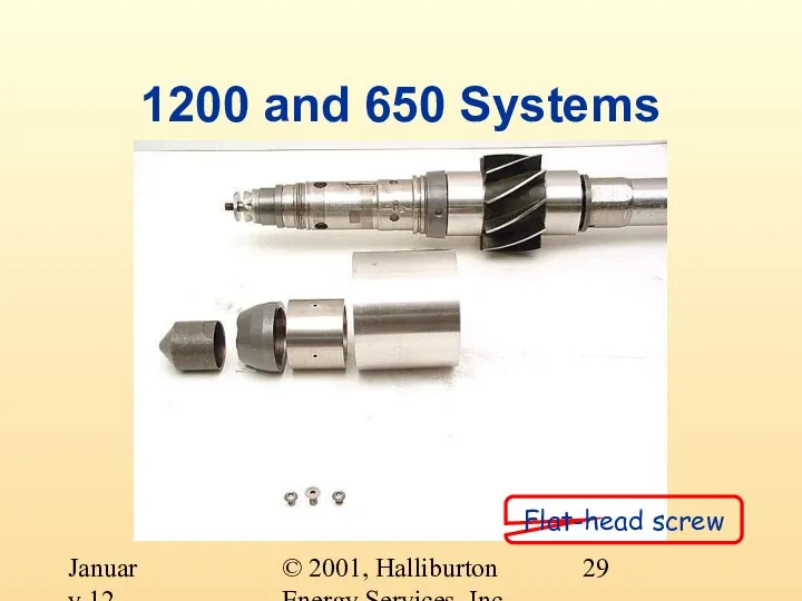 © 2001, Halliburton Energy Services, Inc. January 12, 2001 1200 and 650 Systems Flat-head screw