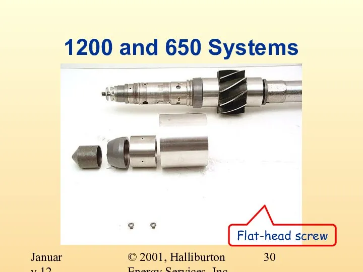© 2001, Halliburton Energy Services, Inc. January 12, 2001 1200 and 650 Systems Flat-head screw