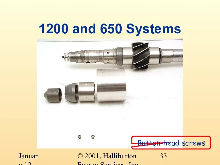 © 2001, Halliburton Energy Services, Inc. January 12, 2001 1200 and 650 Systems Button-head screws