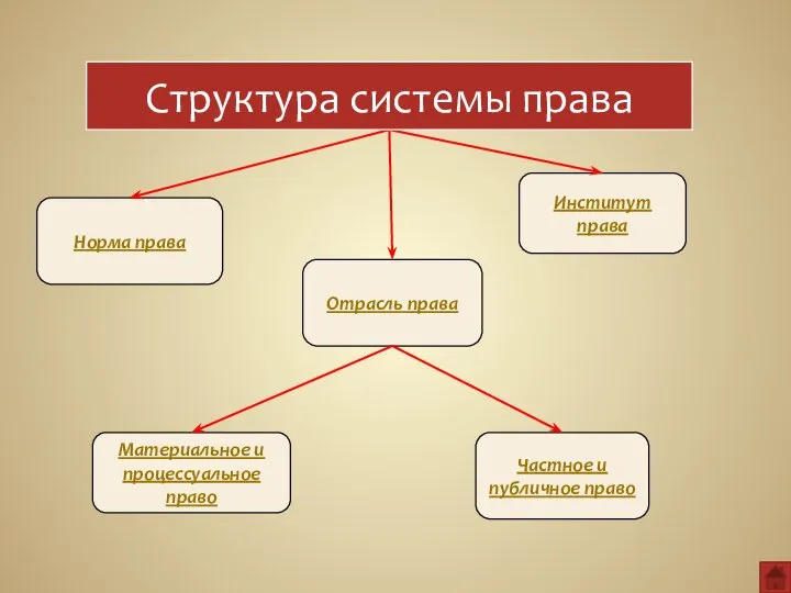 Структура системы права Норма права Отрасль права Институт права Материальное и процессуальное