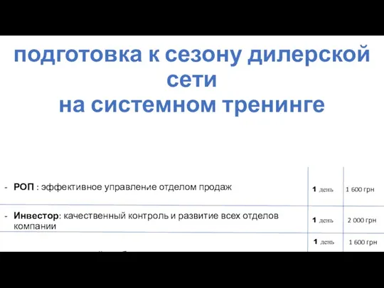 подготовка к сезону дилерской сети на системном тренинге РОП : эффективное управление