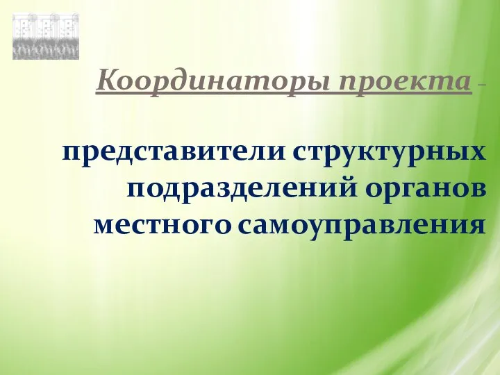 Координаторы проекта – представители структурных подразделений органов местного самоуправления