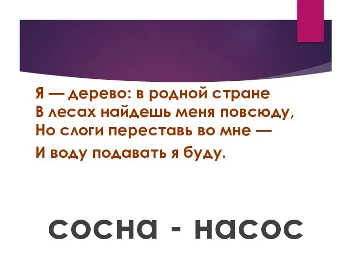 Я — дерево: в родной стране В лесах найдешь меня повсюду, Но