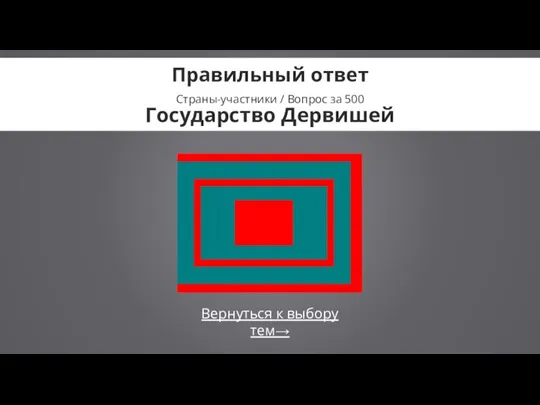 Вернуться к выбору тем→ Правильный ответ Страны-участники / Вопрос за 500 Государство Дервишей