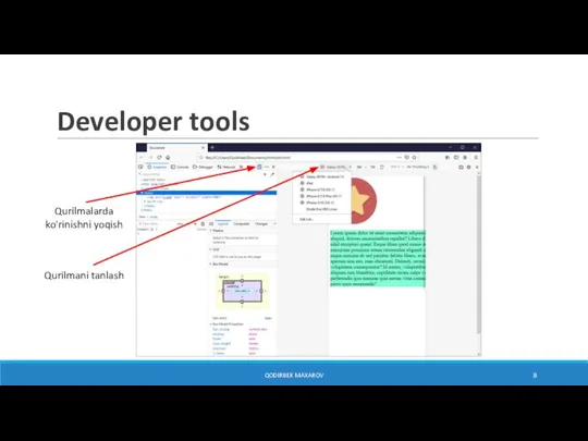 Developer tools QODIRBEK MAXAROV Qurilmani tanlash Qurilmalarda ko'rinishni yoqish