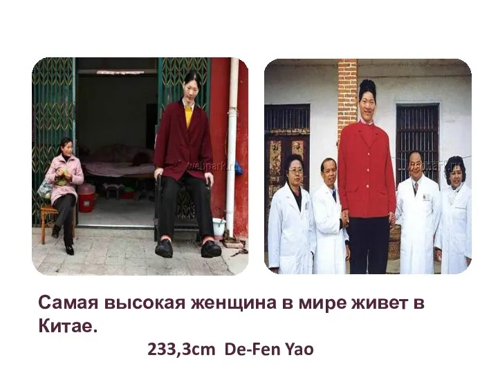 Самая высокая женщина в мире живет в Китае. 233,3cm De-Fen Yao