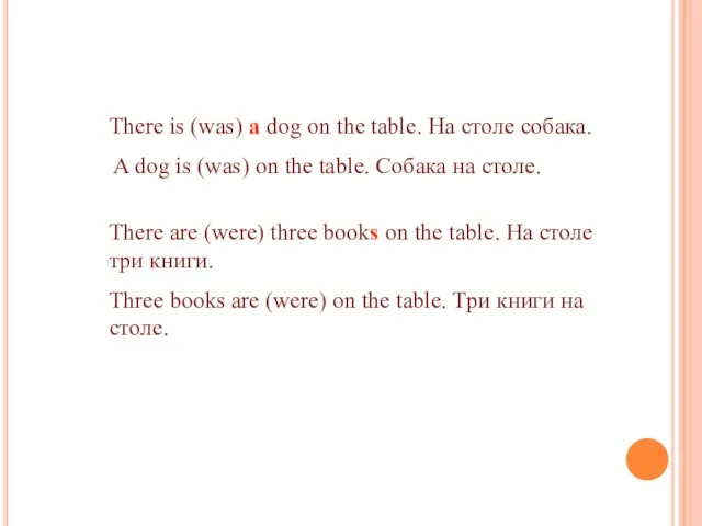 There is (was) a dog on the table. На столе собака. A