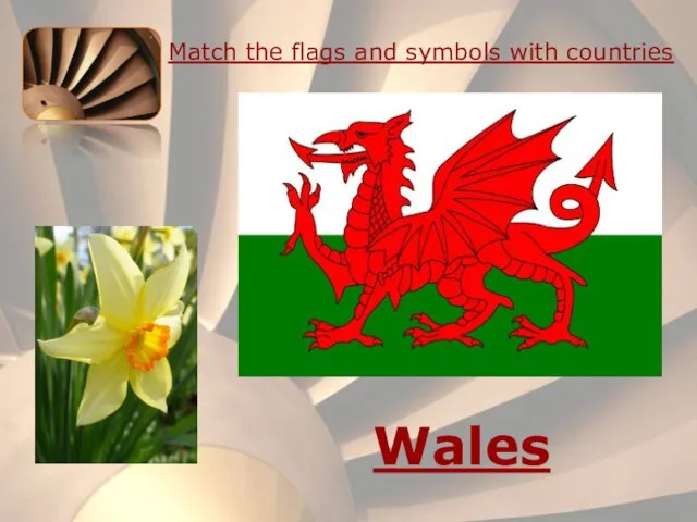 Match the flags and symbols with countries Wales