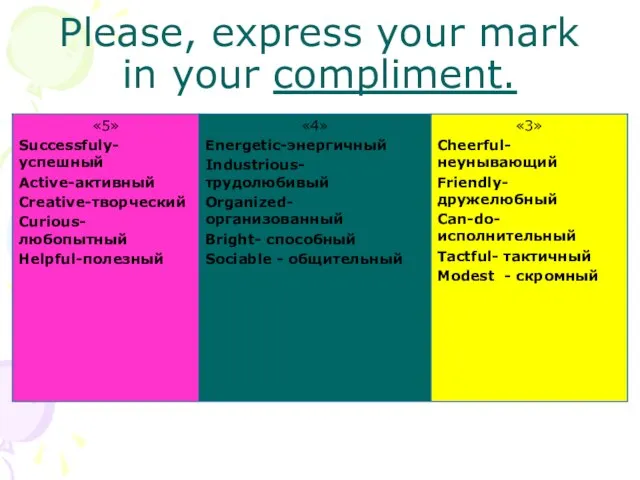 Please, express your mark in your compliment.