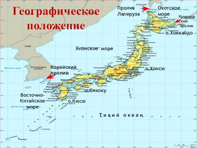 Пролив Лаперуза Охотское море о.Хоккайдо Японское море о.Хонсю о.Сикоку о.Кюсю Восточно-Китайское море