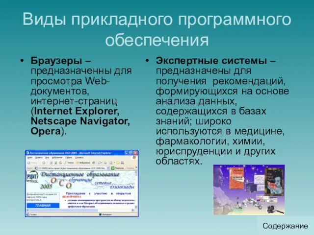Виды прикладного программного обеспечения Браузеры – предназначенны для просмотра Web-документов, интернет-страниц (Internet