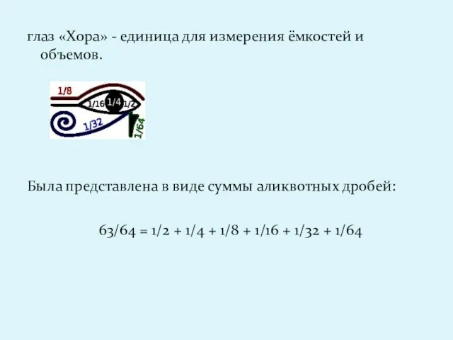 глаз «Хора» - единица для измерения ёмкостей и объемов. Была представлена в
