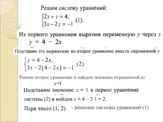 Решим второе уравнение и найдем значение переменной х: х=1 - решение системы уравнений (1)