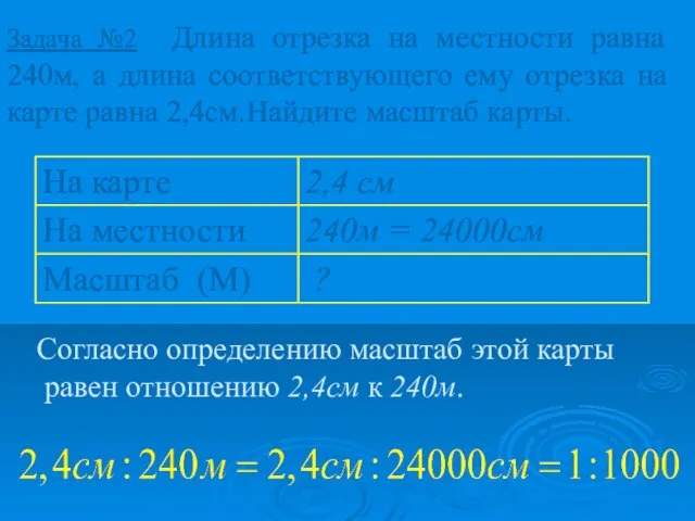 Задача №2 Длина отрезка на местности равна 240м, а длина соответствующего ему