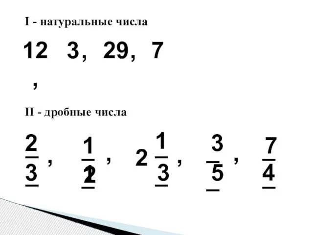I - натуральные числа 12, 3 , 29 , 7 2 3