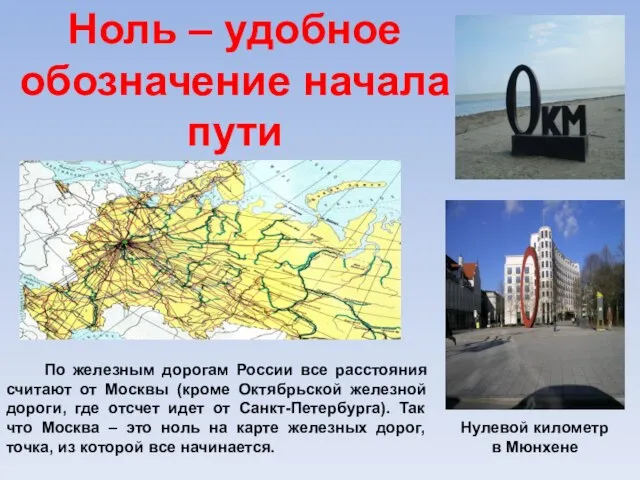 Ноль – удобное обозначение начала пути По железным дорогам России все расстояния