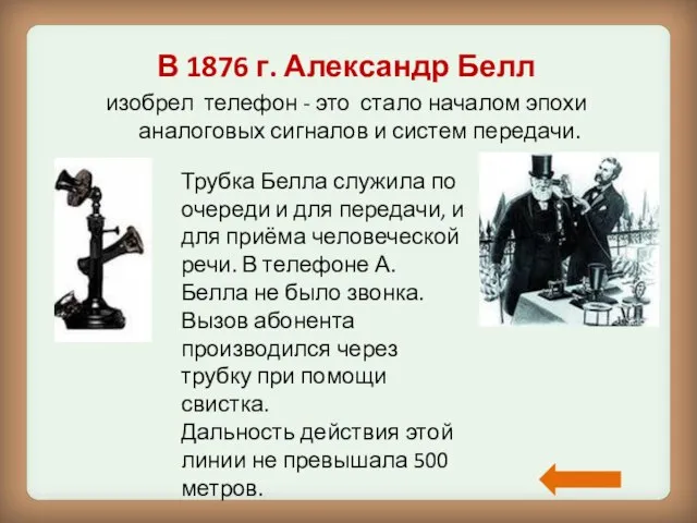 В 1876 г. Александр Белл изобрел телефон - это стало началом эпохи