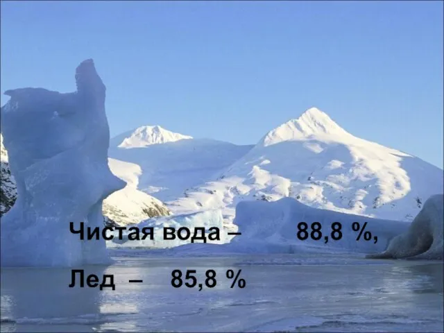 Чистая вода – 88,8 %, Лед – 85,8 %