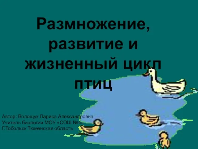 Размножение, развитие и жизненный цикл птиц Автор: Волощук Лариса Александровна Учитель биологии