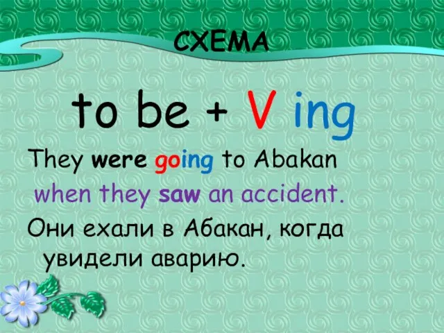 СХЕМА to be + V ing They were going to Abakan when