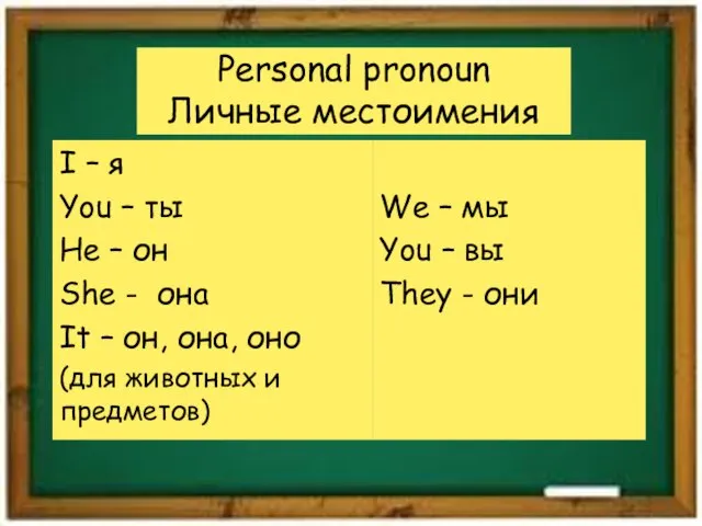 Personal pronoun Личные местоимения I – я You – ты He –