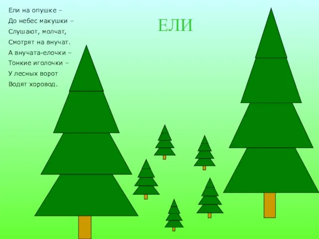 ЕЛИ Ели на опушке – До небес макушки – Слушают, молчат, Смотрят