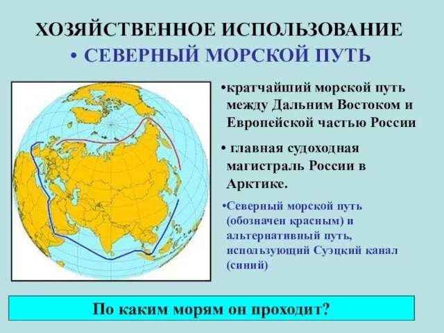 ХОЗЯЙСТВЕННОЕ ИСПОЛЬЗОВАНИЕ СЕВЕРНЫЙ МОРСКОЙ ПУТЬ кратчайший морской путь между Дальним Востоком и