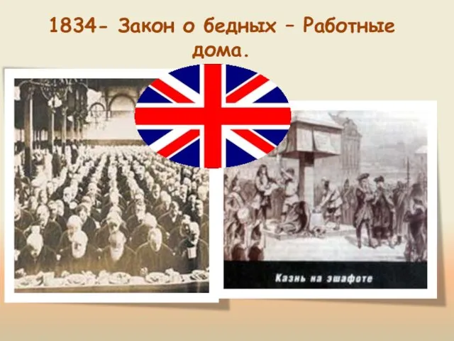 1834- Закон о бедных – Работные дома.