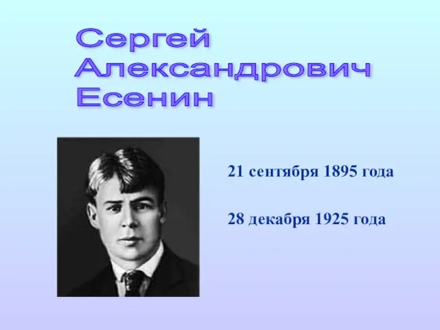21 сентября 1895 года 28 декабря 1925 года Сергей Александрович Есенин