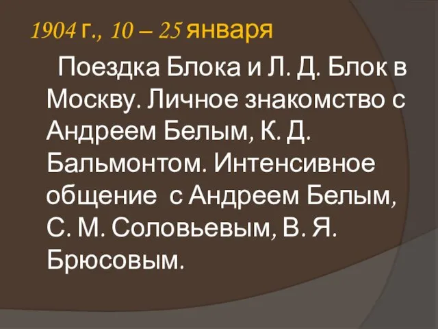 1904 г., 10 – 25 января Поездка Блока и Л. Д. Блок