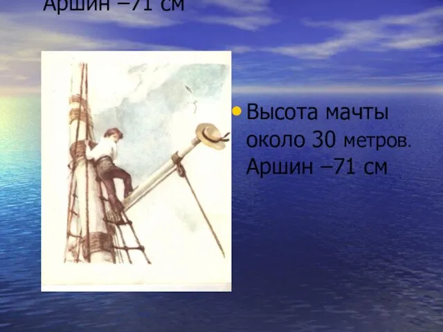 Высота мачты около 30 метров. Аршин –71 см Высота мачты около 30 метров. Аршин –71 см