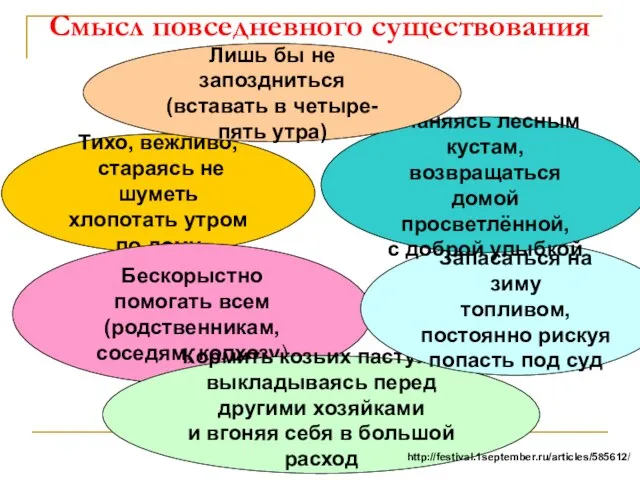 Смысл повседневного существования Тихо, вежливо, стараясь не шуметь хлопотать утром по дому