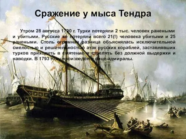 Сражение у мыса Тендра Утром 28 августа 1790 г. Турки потеряли 2