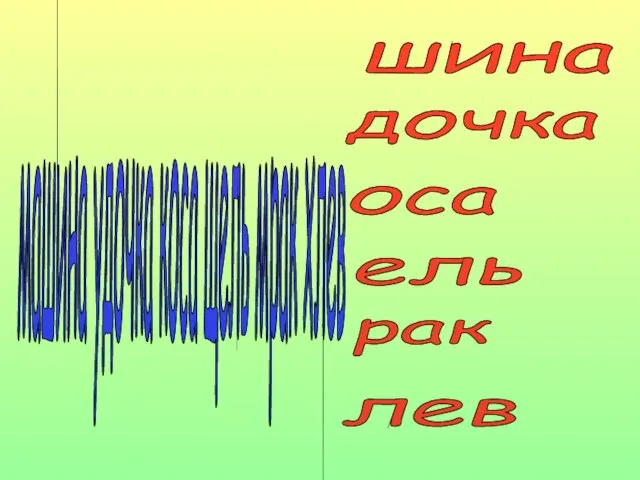 машина удочка коса щель мрак хлев шина дочка оса ель рак лев