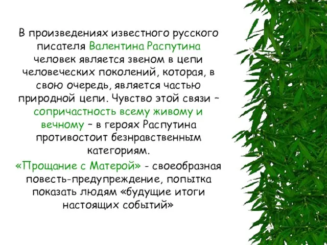 В произведениях известного русского писателя Валентина Распутина человек является звеном в цепи