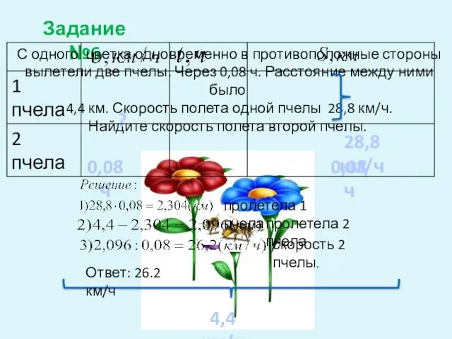 Задание №6 С одного цветка одновременно в противоположные стороны вылетели две пчелы.