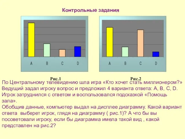 Контрольные задания По Центральному телевидению шла игра «Кто хочет стать миллионером?» Ведущий